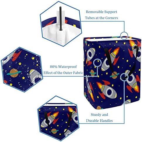 Space Rocket Stars Pattern Print Print Collapsible Laundry Horting, 60l de lavanderia à prova d'água de lavagem de roupas