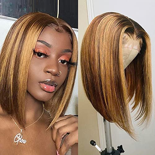 Afrodiva Destaque Wigs Fronteiro de renda reta Cabelo de cabelo humano colorido de 8 polegadas Frontal Bob Wigs para mulheres negras Cabelo humano pré -arrancado 13x4x1 ombre curto hd renda frontal