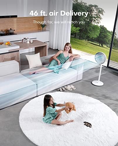 Ofuzzi Breeze 10 Smart Pedestal Fan, trabalha com Alexa/Google, 27db Fan Pedestal para quarto, 100 velocidades, ventilador oscilante de 140 °, ventilador ventilado de 46 pés para espaços silenciosos, branco