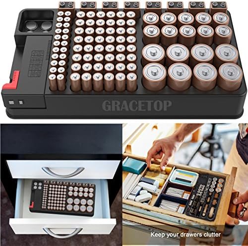 Caixa de armazenamento do organizador da bateria com testador de bateria para aaa aa c d 9v e botão Baterias caixa de armazenamento contém 110 baterias vários tamanhos com testador de bateria digital removível