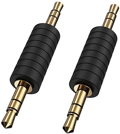 Cablecreation 2 pacote de 3,5 mm 1/8 jacte estéreo a 3,5 mm Male de áudio para conectores adaptadores masculinos Compatível em ouro