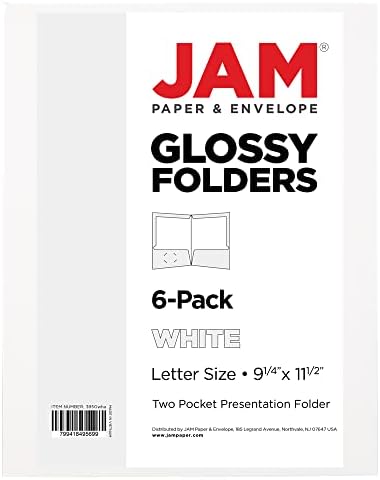Jam papel laminado duas pastas escolares brilhantes de bolso - tamanho da letra - de alto brilho branco - 6/pacote