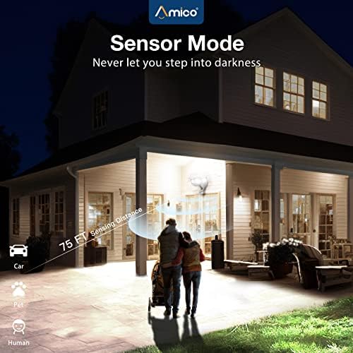 Sensor de movimento de segurança de segurança LED AMICO Luz ao ar livre, 50W 6000lm Motion Security Light, 6500K, IP65 à prova d'água,