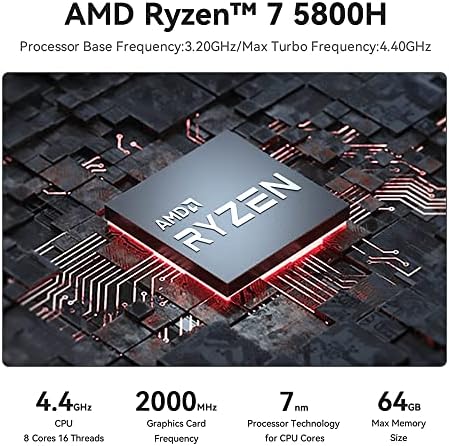 Beelink Ser5 Mini PC, AMD Ryzen 7 5800H 6C/12T, Mini Computador de 32 GB DDR4 RAM 500 GB NVME SSD, Mini Desktop Computador 4K 60Hz Visor triplo Triple