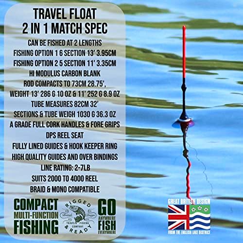 Viagem Float Match 2 em 1 haste de pesca - 6 ou 5 PCs 13 '3,95cm e 11 ”de 3,35 cm de comprimento - Hi -Carbon Match Carp Waggler. Tubo compacto de 32 ”de 82 cm
