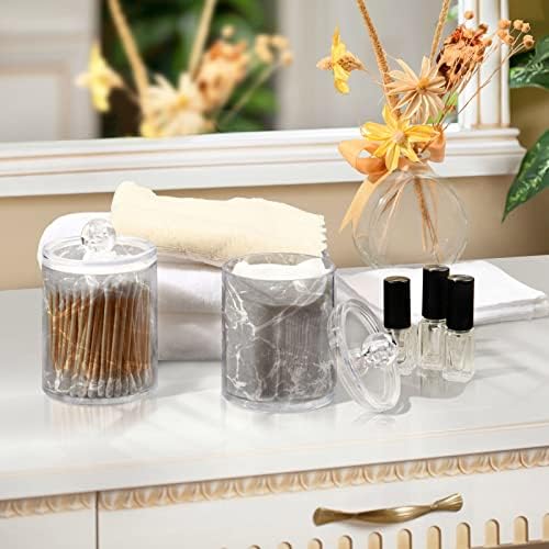 Alaza 4 Pack Qtip Dispenser Dispenser Trendy Grey Marble Bathroom Bathrizer Lasists para bolas de algodão/swabs/almofadas/fio dental, frascos de boticário de plástico para vaidade