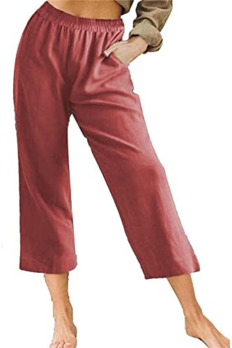 Maiyifu-gj linho feminino capris ioga calça de cintura alta perna larga calça confortável barriga controle pajama calça de moletom com bolsos