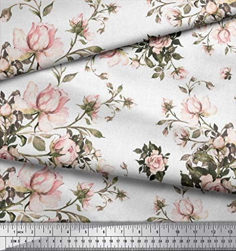Folhas de tecido de jersey de algodão branco soimói e tecido floral de estampa floral Bty 58 polegadas de largura