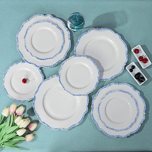 Conjunto de placas de salada azul fanquare, placas de 8 polegadas, placas de almoço de porcelana, placas de sobremesas seguras para