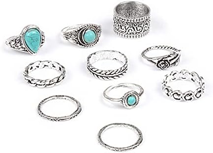 Mulheres anel de moda de moda prata pedra boêmia empilhamento rings correspondentes 10pcs anéis de dedos da articulação vintage