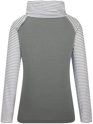 Sorto Pimoxv para mulheres moda moda casual manga comprida tops de túnica de pescoço listrado sólido listrado bloco de algodão