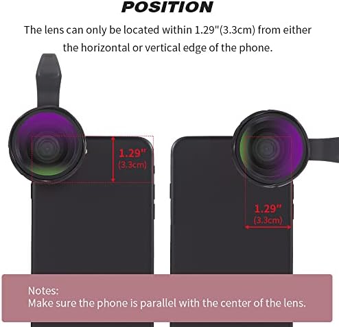 Kit de lente para iPhone e Android, lente macro 12x e lente de 0,6x de grande angular até 120 °, lente da câmera do telefone, colorida preta