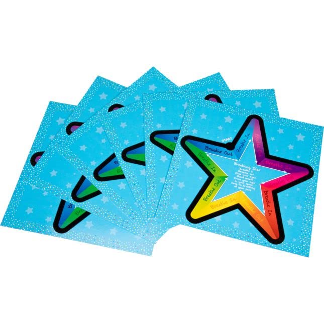 Coisas muito boas Cards de estrela respiratória tátil - 6 pacote - Ferramenta sensorial de aprendizado emocional social - Fiúria calmante - promove relaxamento e técnicas úteis de respiração