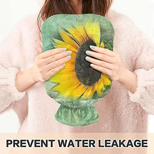 Garrafas de água quente com capa de girassol em barragem de água quente para alívio da dor, mulheres adultos, bolsa de aquecimento de 2 litros