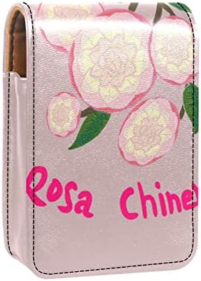 Bolsa de batom de batom de maquiagem de oryuekan com espelho portátil de armazenamento de armazenamento portátil portátil, organizador de armazenamento de brilho labial, camellia retro floral rosa