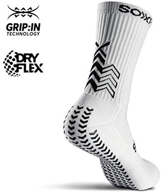 Soxpro Classic Grip Socks | Cor branca | Tamanho médio | Meia de aderência perfeita para futebol, rugby, corrida, basquete e outros
