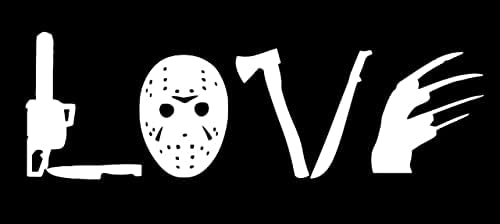 Halloween Love Mask Freddy Knife lli | Adesivo de vinil decalque | Carros de caminhões Vans Laptop Walls | Branco | 7,0 x 2,4 pol.