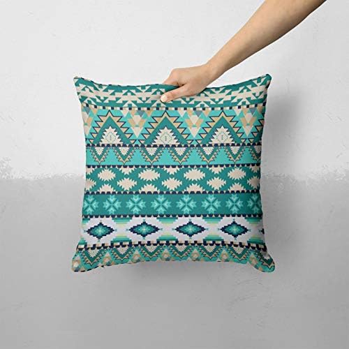 Iirov Vector Teal & Green Aztec Pattern - decoração decorativa personalizada de casa interna ou ao ar livre Tampa de travesseiro