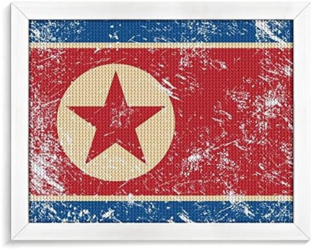 Kits de pintura de diamante de bandeira da Coréia do Norte kits de pintura de imagem 5d DIY Full Brill Rhinestone Arts Decoração de parede para adultos madeira branca 50 * 40cm