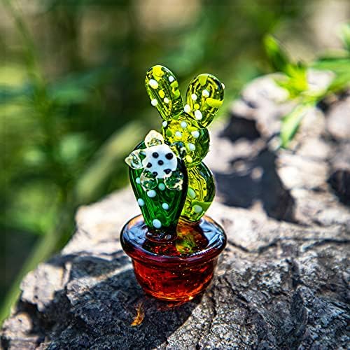 Qfkris pequeno cacto de vidro de vidro figura colecionáveis ​​miniatões de mão soprada de estátua de estátua de vidro ornamento plantas de simulação c