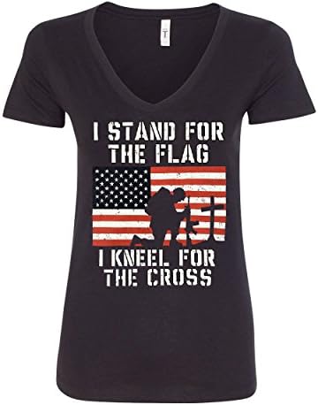 Eu represento a bandeira que me ajoelho para a camiseta de decote em V Cross feminina
