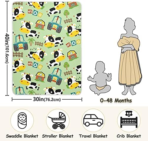 Cobertor de arremesso de vaca engraçada cobertor de algodão para bebês, recebendo cobertor, cobertor leve e macio para berço, carrinho, cobertores de berçário, 30x40 em
