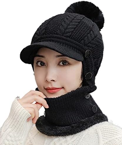 Mulheres uma peça de lã de lã de lã de uma peça máscara de lenço de cachecol de inverno chapéu de malha de inverno