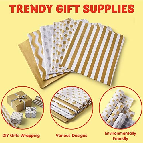 Joyin 150 Peça de Natal Prata metálica e papel de seda de lenço de lenço de papel Holiday Gold Gift embrulhando para festas