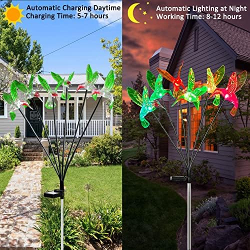 Luzes solares ao ar livre, alterações de cor de cor de cor de água, luzes de bombeiros, hummingbird butterfly drummingbly luminárias de border hummingbird luminosas de estatuas de figura para jardins de quintal.