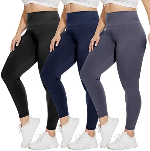 TNNZEET 3 pacote de placas plus size altas perneiras para mulheres, calças de ioga macias e amanteigadas （2x, 3x, 4x）