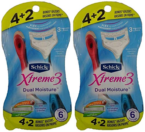 Schick Xtreme 3 Razoras descartáveis ​​de dupla umidade de seda, 6 contagem total 12 Razors