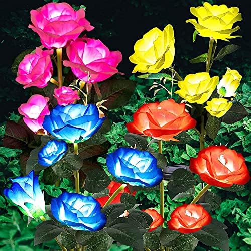 Yeuago Jardim solar Llights - Flowers Roses Luzes de jardim ao ar livre decorativo, 20 rosas impermeabilizada 7 luzes de rosa de cor