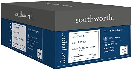 A Southworth FSC certificou 55% reciclou 25% de envelopes comerciais de linho de algodão, #10, 24 lb, marfim, caixa de 250, J564-10