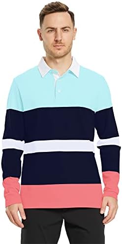 Camisas de pólo de golfe masculinas de manga longa listrada de colarinho casual de colarinho seco de colarinho pólo para homens