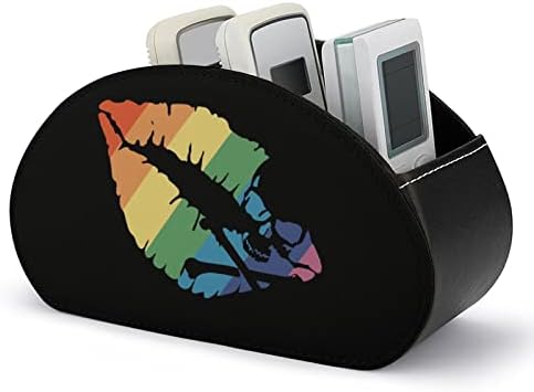 Gay Rainbow LGBT Orgulho Lips Skull TV Remote Control Titulares de maquiagem Caixa de couro PU PU Caddy de armazenamento
