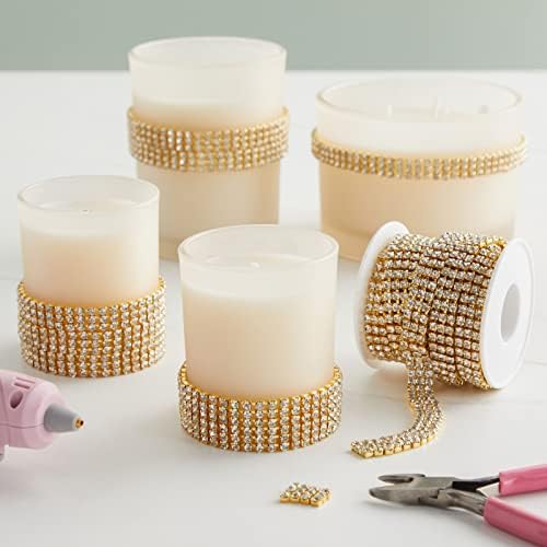 Apliques de strass de ouro de 4 mm para costura e artesanato de bricolage, acabamento em corrente de cristal com 3 linhas
