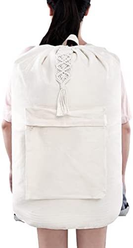 Mackpack de Mkono Laundry Back com alça de ombro e sacos de lavanderia de tração com macram Tassel Boho Roupas para dormitório