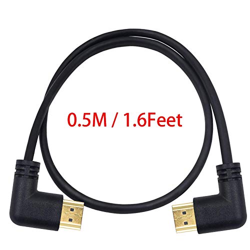 Poyiccot 90 graus HDMI 2.0 Cabo masculino para masculino, 1,5 pés / 50 cm de ouro HDMI de alta velocidade ângulo reto do homem no cabo de ângulo esquerdo 60Hz, 4k 2k