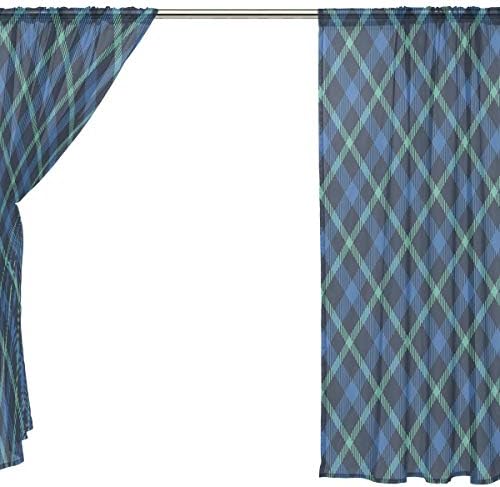Melhor carpinteiro azul verde tartan xadrez semi-pura cortinas de janela draxas de voz painéis tratamento-55x84in para quarto