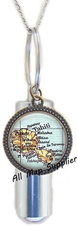 Colar de urna de cremação de moda allmapsupplier, mapa de tahiti urna, colar de urna de cremação do mapa do tahiti, colar de urna de cremação de taiti, urna de tahiti, jóias de mapa, jóias de mapa ， a0231