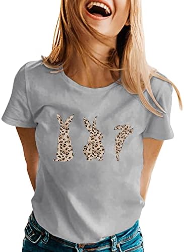 Camiseta de páscoa para feminino coelho impressão de manga curta o peco tops de túnica de coelho camisetas tops soltos fit macio