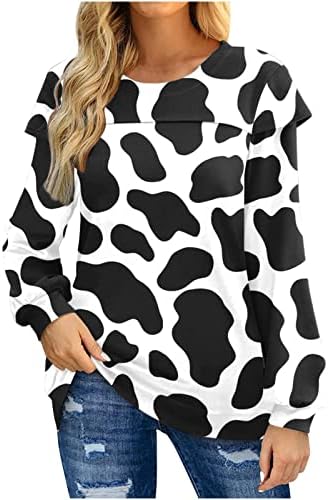 Mulheres impressas mangas compridas camisetas camisetas de vaca polka pullovers gráficos tampas clássicas de pescoço redondo blusas casuais camiseta