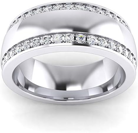 Super pesado prata esterlina 8 mm de 8 mm de linha dupla de diamante simulado diamante anel eternidade completa