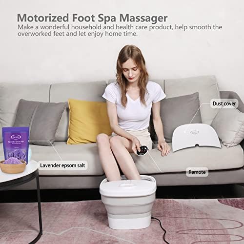 Massageador de banheiro do pé motorizado com timeros com bolhas de calor e massagem de vibração, salto de lavanda de 16 onças de