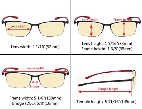 Óculos de computador para os olhos - leitores de filtro de luz azul - UV420 Protection semi -touros óculos de leitura