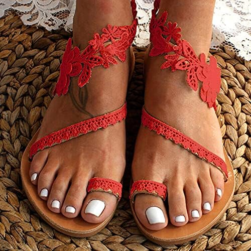 Flippers para mulheres meninas de verão Sapatos planos femininos Sandálias de renda de flores de verão aberta de dedão do dedo do pé
