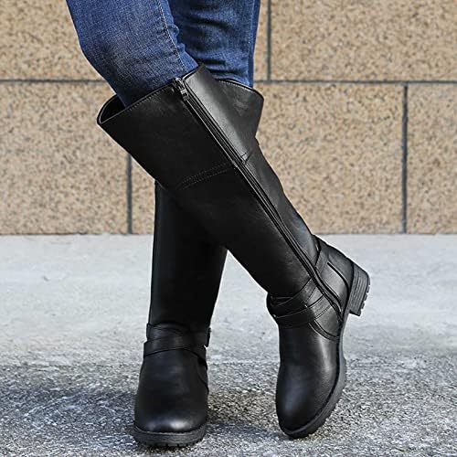 Botas de inverno sinzelimin para sapatos femininos sobre a bota de joelho grossa de joelho de salto baixo High Boot não deslizamento da calça de meia bota alta