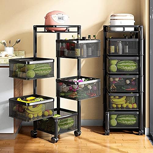 Rack de armazenamento de cozinha rack de vegetais 5 rack de armazenamento de camadas, cozinha rotativa de rack vegetal rack de piso de camada multi-camada, prateleira de armazenamento doméstico para a cozinha da sala de estar banheiro-5f, blac
