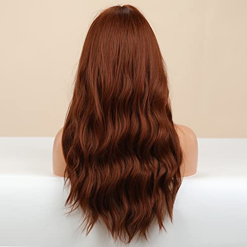 Perucas beron vermelhas perucas longas mulheres onduladas perucas com franja auburn cachear resistente ao calor perucas sintéticas para a tampa diária de perucas incluídas
