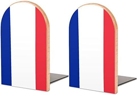 Flag of France Wooden Bookends Livros Decorativos da moda Stand para prateleiras de casa e escritório Conjunto de 2